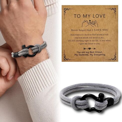 سوار Egowry للرجال، سوار حبل بحري مصنوع يدويًا مع تكبل من الفولاذ المقاوم للصدأ، أساور حبل مضفرة على شكل حدوة حصان للرجال in Kuwait