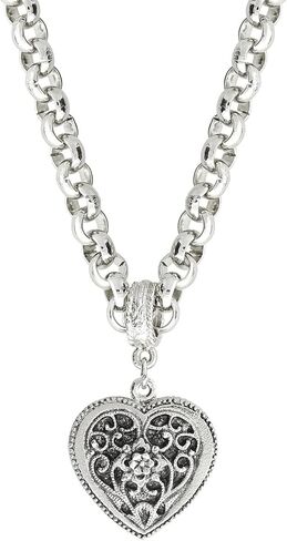 1928 Jewelry Double Sided Flower Accent Heart Pendant Filigree Necklace For Women 16" + 3" Extender in Saudi Arabia