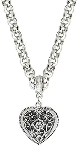 1928 Jewelry Double Sided Flower Accent Heart Pendant Filigree Necklace For Women 16" + 3" Extender in Saudi Arabia