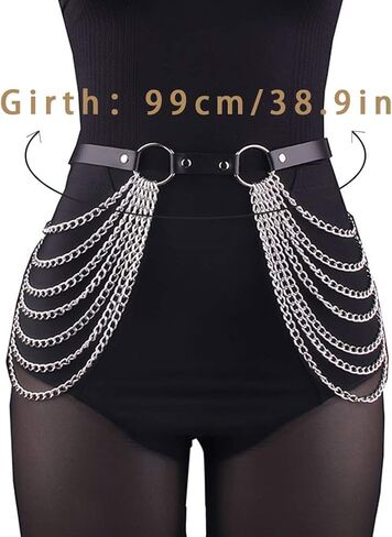 Asooll Punk Leather Waist Chain Black Body Chain Harness Belly Belt Chain Fashion Party Nightclub Body Accessories Jewelry for Women and Girls in Saudi Arabia