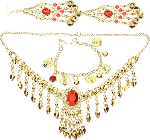 USHOBE أقراط نسائية للرقص الشرقي مجموعة مجوهرات ذهبية ترتر سلاسل رأس نسائية عملات معدنية عتيقة أقراط سلسلة أنف بوليوود مجوهرات على طراز الغجر لإكسسوارات الأداء مجوهرات نسائية in Kuwait