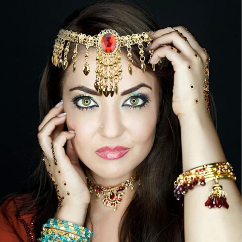 USHOBE أقراط نسائية للرقص الشرقي مجموعة مجوهرات ذهبية ترتر سلاسل رأس نسائية عملات معدنية عتيقة أقراط سلسلة أنف بوليوود مجوهرات على طراز الغجر لإكسسوارات الأداء مجوهرات نسائية in Kuwait