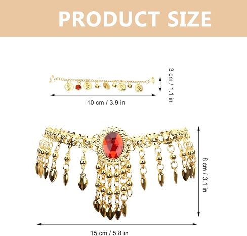 USHOBE أقراط نسائية للرقص الشرقي مجموعة مجوهرات ذهبية ترتر سلاسل رأس نسائية عملات معدنية عتيقة أقراط سلسلة أنف بوليوود مجوهرات على طراز الغجر لإكسسوارات الأداء مجوهرات نسائية in Kuwait