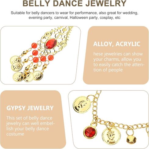 USHOBE أقراط نسائية للرقص الشرقي مجموعة مجوهرات ذهبية ترتر سلاسل رأس نسائية عملات معدنية عتيقة أقراط سلسلة أنف بوليوود مجوهرات على طراز الغجر لإكسسوارات الأداء مجوهرات نسائية in Kuwait