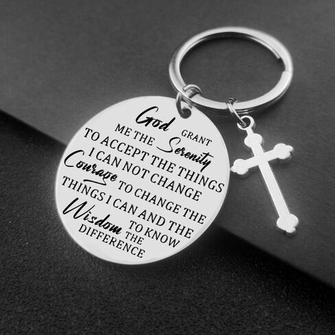 Isiyu God Grant Me The Serenity Prayer Sobriety Quote Keychain Gift Dog Tag Keyring Christian  Inspirational Keychain for Daughter Friends Mother Gift Birthday Religious Recovery Jewelry in Saudi Arabia