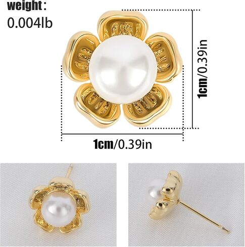 Gold Pearl Flower Stud Earrings for Women Gold Plated Five Petal Flower Earrings Simple 14K Gold Floral Statement Earrings Elegant Blossom Earrings Spring Summer Vacation Party Jewelry Gift for Girls in Saudi Arabia