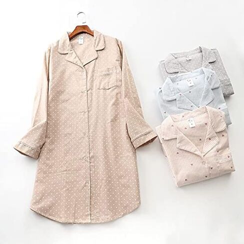 ASHER FASHION Women's Cotton Nightshirt Cute Print Plaid Nightgown Button Up Long Sleeves Sleep Shirt in Saudi Arabia