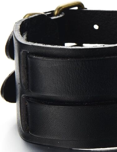 COOLSTEELANDBEYOND Wide Mens Leather Bracelet Genuine Black Leather Bangle with Two Buckle Clasps in Saudi Arabia