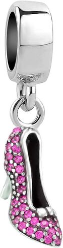 QeenseKc Sparkling Cinderella's Stiletto Shoe Dangle Charm Pave High Heel shoes Bead fit Pandora Bracelet in Saudi Arabia