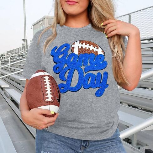 قميص للسيدات من Game Day، قمصان جرافيك برقعة لامعة لكرة القدم Sunday Funday، تي شيرت عتيق لموسم كرة القدم بأكمام قصيرة in Kuwait