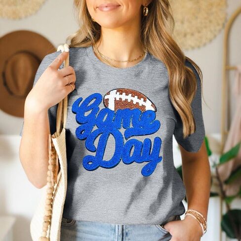 قميص للسيدات من Game Day، قمصان جرافيك برقعة لامعة لكرة القدم Sunday Funday، تي شيرت عتيق لموسم كرة القدم بأكمام قصيرة in Kuwait