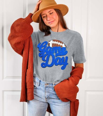 قميص للسيدات من Game Day، قمصان جرافيك برقعة لامعة لكرة القدم Sunday Funday، تي شيرت عتيق لموسم كرة القدم بأكمام قصيرة in Kuwait