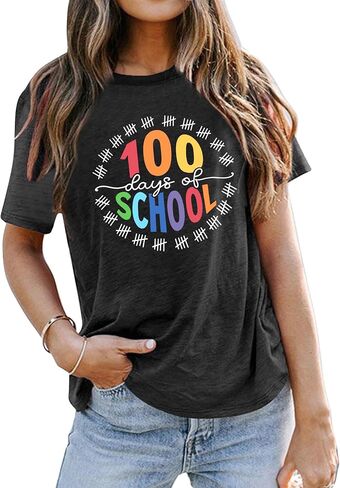 100 Days of School Shirt Women Teacher Shirts 100th Day of School T Shirt Causal Inspirational Tops in Saudi Arabia