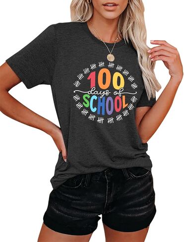 100 Days of School Shirt Women Teacher Shirts 100th Day of School T Shirt Causal Inspirational Tops in Saudi Arabia