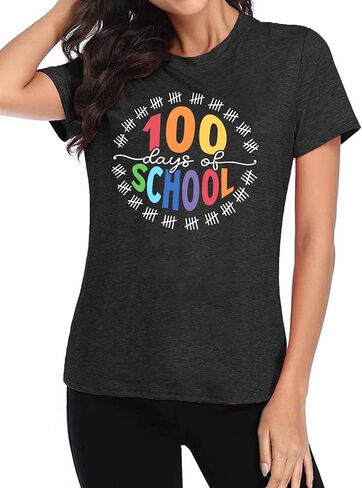 100 Days of School Shirt Women Teacher Shirts 100th Day of School T Shirt Causal Inspirational Tops in Saudi Arabia