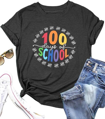 100 Days of School Shirt Women Teacher Shirts 100th Day of School T Shirt Causal Inspirational Tops in Saudi Arabia