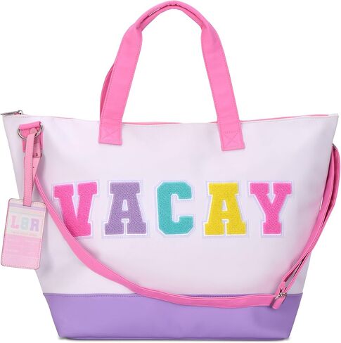 iscream 23.5" x 16" Weekender Travel Tote Bag with Faux Leather Exterior, Chenille VACAY Applique and Luggage Tag in Saudi Arabia