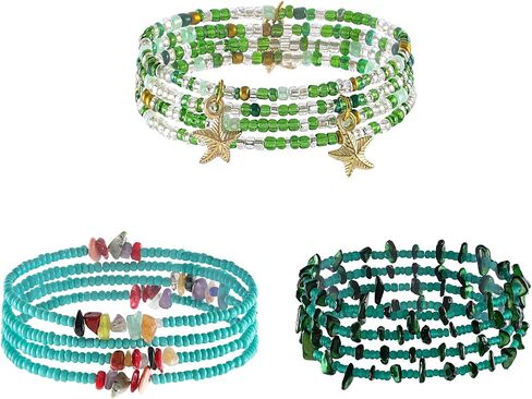 ELABEST African Crystal Waist Beads for Women Stretching 3Pcs Stone Belly Beads Colorful Handmade Beaded Waist Jewelry Accessories Body Chain in Kuwait