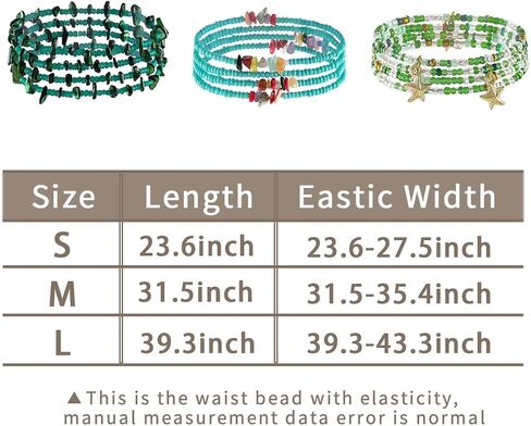 ELABEST African Crystal Waist Beads for Women Stretching 3Pcs Stone Belly Beads Colorful Handmade Beaded Waist Jewelry Accessories Body Chain in Kuwait