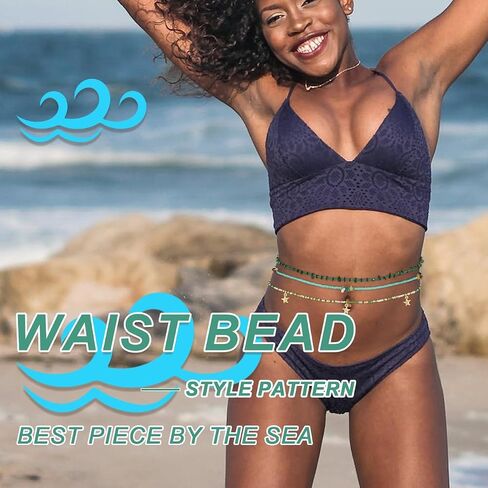 ELABEST African Crystal Waist Beads for Women Stretching 3Pcs Stone Belly Beads Colorful Handmade Beaded Waist Jewelry Accessories Body Chain in Kuwait