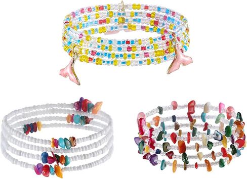 ELABEST African Crystal Waist Beads for Women Stretching 3Pcs Stone Belly Beads Colorful Handmade Beaded Waist Jewelry Accessories Body Chain in Kuwait