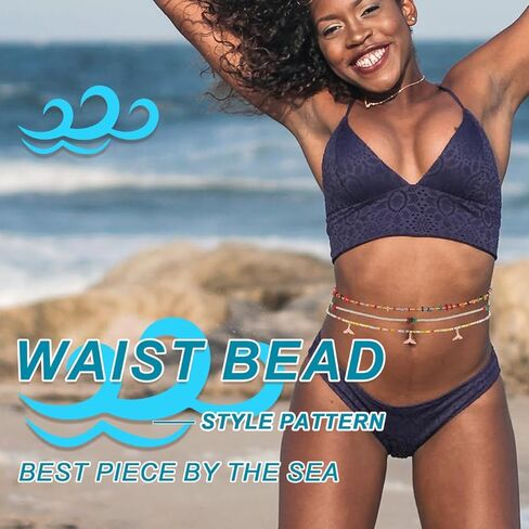 ELABEST African Crystal Waist Beads for Women Stretching 3Pcs Stone Belly Beads Colorful Handmade Beaded Waist Jewelry Accessories Body Chain in Kuwait