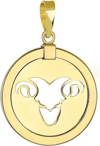 Jewelry America 14K Yellow Gold Reversible Round Ram Aries Zodiac Sign Pendant in Saudi Arabia