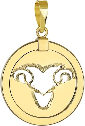 Jewelry America 14K Yellow Gold Reversible Round Ram Aries Zodiac Sign Pendant in Saudi Arabia