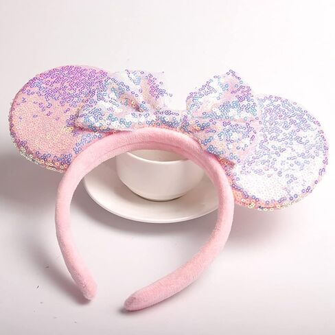 Maggerlly Minnie Mouse Ears Headband Disney Cartoon Role Play Decoration Minnie Ear Sequin Headband For Children And Adults in Saudi Arabia