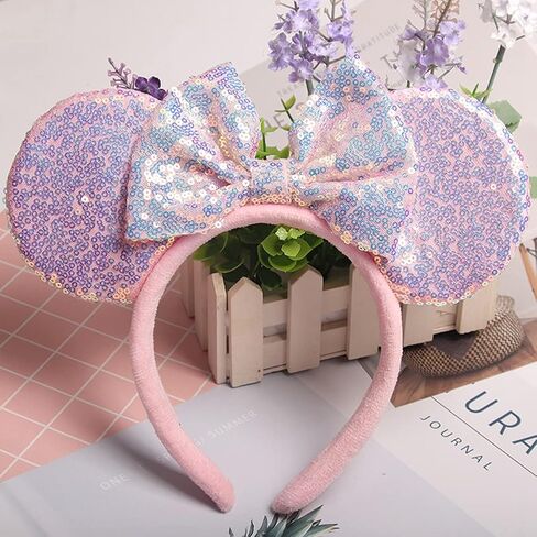 Maggerlly Minnie Mouse Ears Headband Disney Cartoon Role Play Decoration Minnie Ear Sequin Headband For Children And Adults in Saudi Arabia