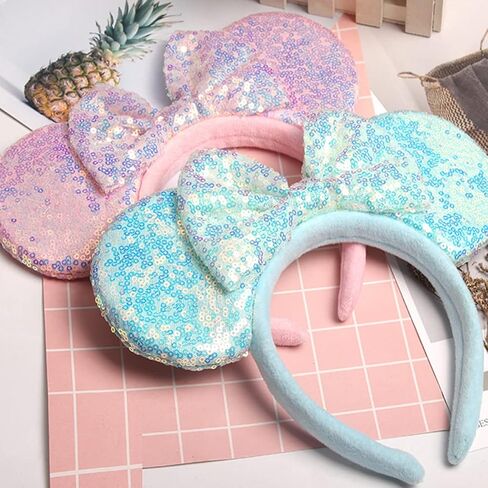 Maggerlly Minnie Mouse Ears Headband Disney Cartoon Role Play Decoration Minnie Ear Sequin Headband For Children And Adults in Saudi Arabia