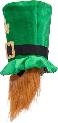 Liatunou St.Patrick's Day Shamrock Green Velvet Top Hat with Beard,Green Leprechaun Hat Irish Top Hat and Brown Beards for Men Women, St.Patricks Day Party Favors Costume Accessories in Kuwait
