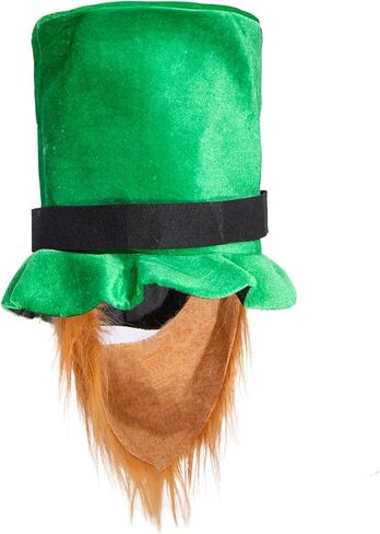 Liatunou St.Patrick's Day Shamrock Green Velvet Top Hat with Beard,Green Leprechaun Hat Irish Top Hat and Brown Beards for Men Women, St.Patricks Day Party Favors Costume Accessories in Kuwait