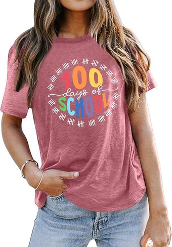 100 Days of School Shirt Women Teacher Shirts 100th Day of School T Shirt Causal Inspirational Tops in Saudi Arabia