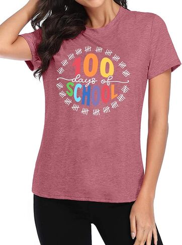 100 Days of School Shirt Women Teacher Shirts 100th Day of School T Shirt Causal Inspirational Tops in Saudi Arabia