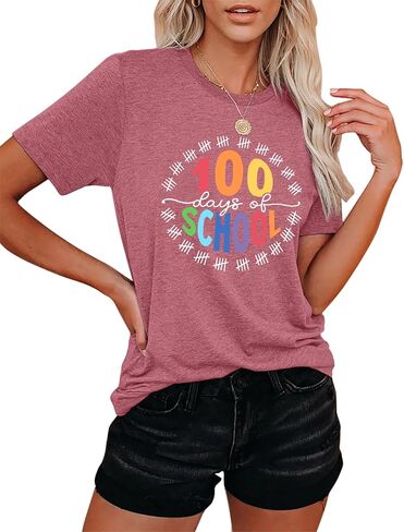 100 Days of School Shirt Women Teacher Shirts 100th Day of School T Shirt Causal Inspirational Tops in Saudi Arabia