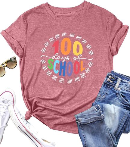 100 Days of School Shirt Women Teacher Shirts 100th Day of School T Shirt Causal Inspirational Tops in Saudi Arabia