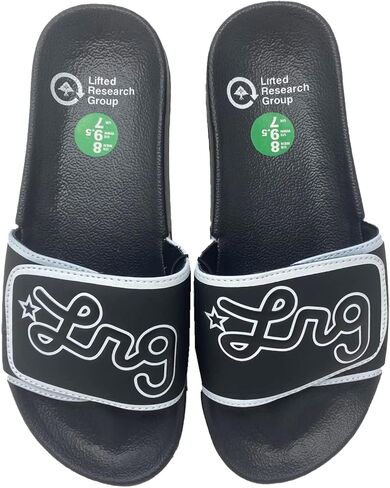 LRG Men's Logo Slides Sandal Shoes, Black/Cursive, 12 in Saudi Arabia