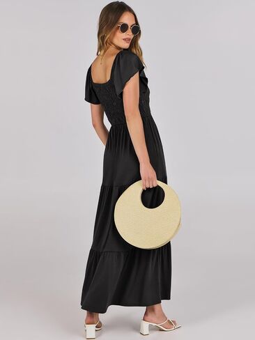 ANRABESS Women’s Casual Summer Maxi Dress Flutter Short Sleeve Scoop Neck Smocked A Line Flowy Beach Vacation Long Dresses in Saudi Arabia