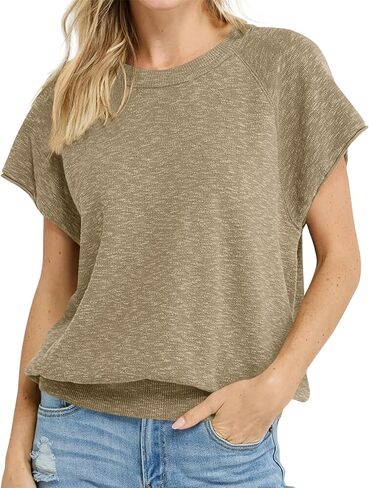 Saodimallsu Womens Short Sleeve Crewneck Sweater Summer Tops Casual Loose Knit Lightweight Basic Pullover Shirts in Saudi Arabia