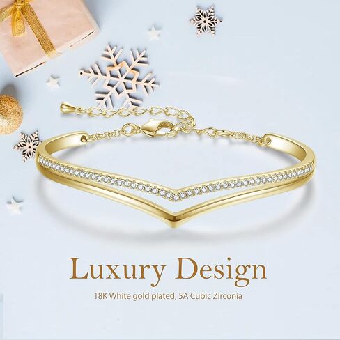 Praelinos Minimalistic Bracelets for Women White/Rose Gold Plated Charm Silver Tone Bracelet 5A Cubic Zirconia Jewelry Christmas Birthday Valentine Mother's Day Gifts for Mom Women Girlfriend Wife Her in Kuwait