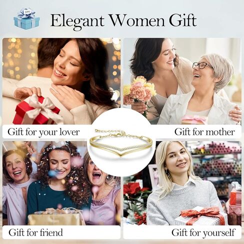 Praelinos Minimalistic Bracelets for Women White/Rose Gold Plated Charm Silver Tone Bracelet 5A Cubic Zirconia Jewelry Christmas Birthday Valentine Mother's Day Gifts for Mom Women Girlfriend Wife Her in Kuwait