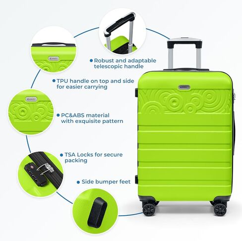 Krute Suitcase with Wheels, 28-Inch Hardside Luggage PC+ABS Checked Luggage with TSA Lock Lightweight AppleGreen in Kuwait