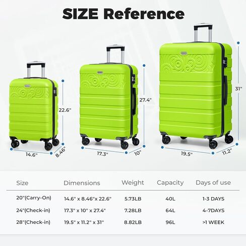 Krute Suitcase with Wheels, 28-Inch Hardside Luggage PC+ABS Checked Luggage with TSA Lock Lightweight AppleGreen in Kuwait