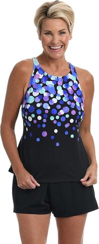 Maxine of Hollywood Women's Standard High Neck Crossback Taknini Swimsuit Top, Cool//Confetti, 6 in Kuwait