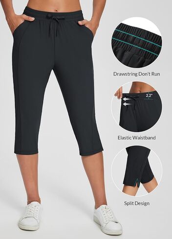 BALEAF Women's Capri Yoga Pants Loose Drawstring Workout Sweatpants High Waist Lounge Pants with Pockets UPF50+ Causal Summer in Saudi Arabia