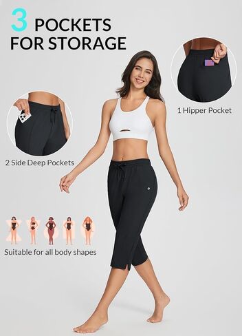 BALEAF Women's Capri Yoga Pants Loose Drawstring Workout Sweatpants High Waist Lounge Pants with Pockets UPF50+ Causal Summer in Saudi Arabia
