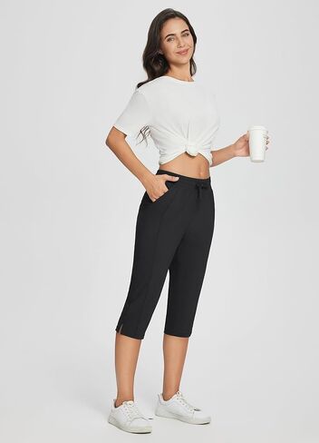 BALEAF Women's Capri Yoga Pants Loose Drawstring Workout Sweatpants High Waist Lounge Pants with Pockets UPF50+ Causal Summer in Saudi Arabia