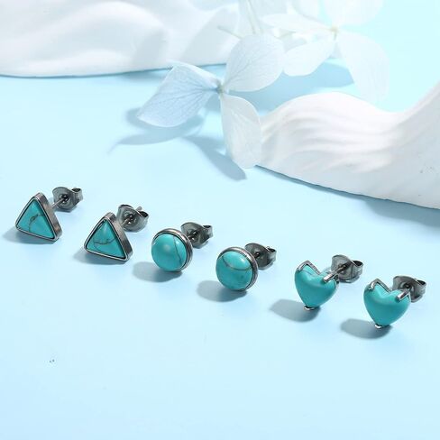 FASACCO G23 أقراط تيتانيوم فيروزية أقراط من التيتانيوم أقراط على شكل مثلث على شكل قلب فيروزي أقراط من التيتانيوم للآذان الحساسة in Kuwait