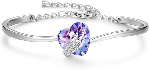 Praelinos Angel Wing سوار الحب للنساء النمسا كريستال 18K الذهب الأبيض مطلي الإسورة الفضة لهجة مجوهرات لعيد الميلاد عيد الأم عيد الحب هدايا عيد ميلاد للأم زوجة صديقة أخت الفتيات لها in Kuwait